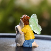 Winged Boy Hare Figurine Hand-Painted Boy Hugging Bunny Statue Gift Ready Hugging Bunnies Figurine for Garden