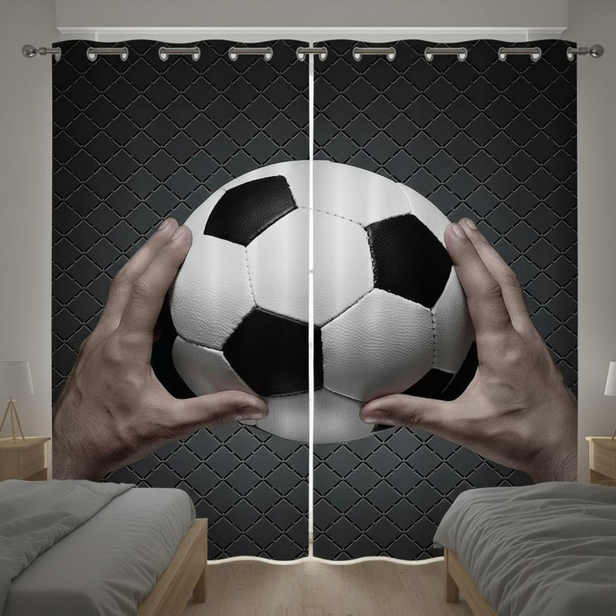 3D Printed Curtain Room Darkening Blackout Window Curtain Metal Grommets Sports Pattern Window Panel for Kids, Teens, Bedroom, Playroom