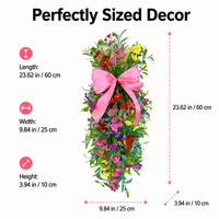60cm Teardrop Floral Swag, Fake Flowers Garland for Door Hanging, Artificial Flower Swag for Wedding Arch Decor