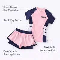 [KEYWORD HEADER] Swimsuit for Girls, 2 Piece Swim Shorts Set for Water Sports & Park Fun, Quick Dry Polyester Swimwear with Sun Protection