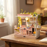 DIY Miniature House Kit Pink Themed Miniature Dollhouse Kit Cozy Model for Hobbyists