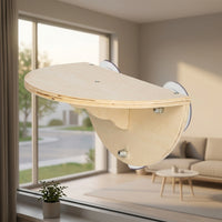 Cat Hammock Window Perch with Suction Cup Cat Bed, Solid Wood Half-Elliptical Perch for Indoor Sunbathing Viewing, Simple Style Fixed Perch