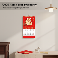 2026 Year of the Horse Chinese Style Wall Calendar with Fu Character Hanging Tag