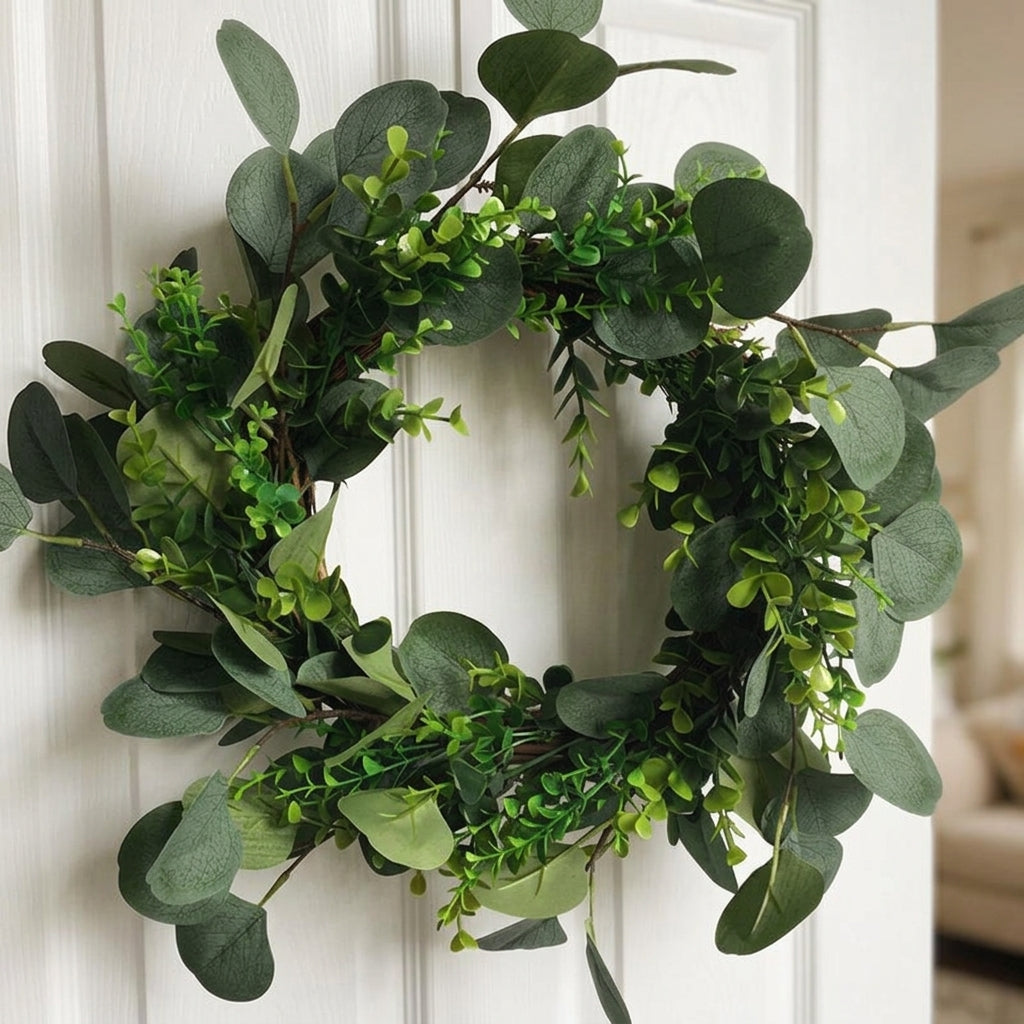 Handmade Eucalyptus Wreath, Vintage Spring Door Wreath for Front Door, Artificial Green Home Decor