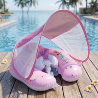 Inflatable Baby Pool Flotation Device with Canopy Sun Protection Baby Swim Flotation Device with Canopy Detachable Adjustable for Children, Beach