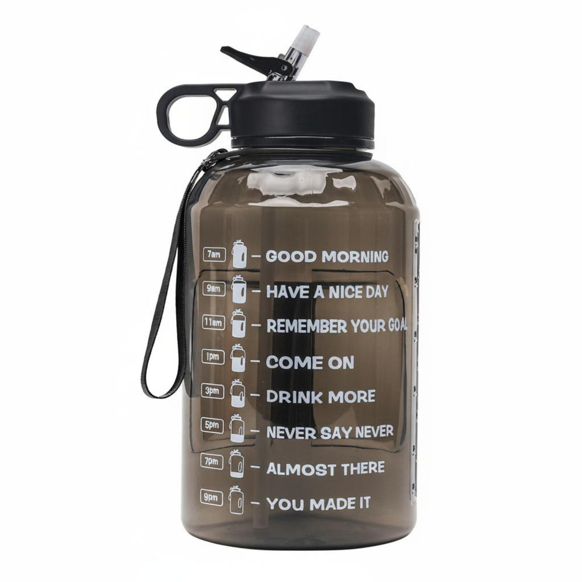 2.2L Water Bottle with Time Marker Wide Mouth Half Gallon Inspirational Water Jug Food Grade Material Drinkware for Fitness Enthusiasts