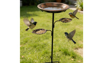 Wrought Iron Metal Bird Bath Stake Two-in-One Use Standing Bird Bath Feeder Weather Resistant Garden Decor Vintage Design for Gardeners, Yard, Patio, Outdoor