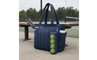 Quilted Racket Bag Padded Quilted Tennis Bag Carryall Front Zip Pocket Side Pockets