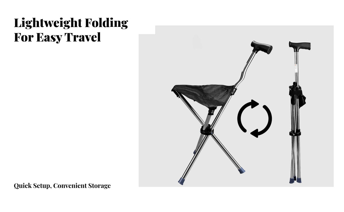 2-in-1 Cane Stool Foldable Folding Cane Stool Lightweight Walking Chair for Elderly, Seniors, Outdoor, Travel, Queueing