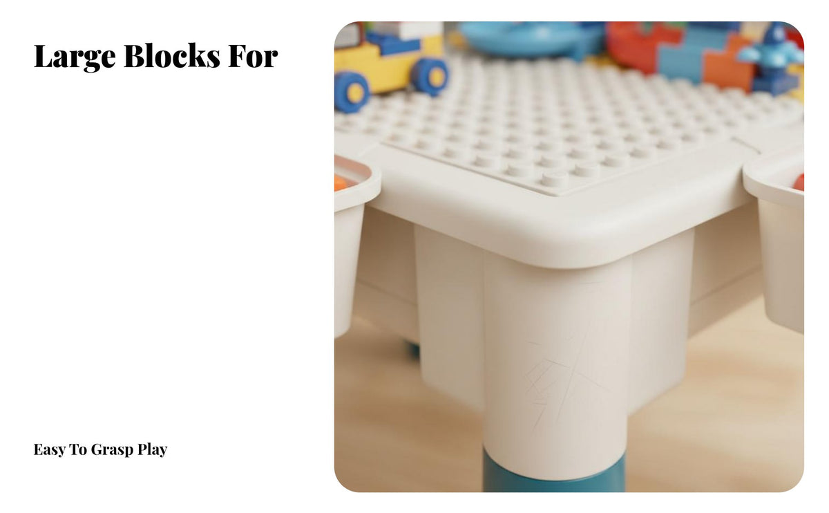 Large Particle Compatible Building Block Table Educational Building Block Storage Table Safety Rounded Corners Double-Sided Play Tabletop Easy to Clean for Toddlers, Preschoolers, Playroom, Daycare, Kindergarten, Classroom