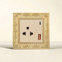 Ornate Wall Outlet with Decorative Frame Vintage Decorator Receptacle Gold-Toned Decorative Outlet Cover Retro for Interior Designers, Homeowners, Renovators, Living Room, Bedroom, Hotel