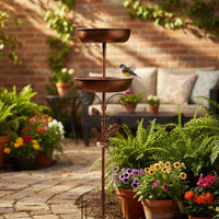 Two-Tier Bird Bath Feeder 2 in 1 Double-Tier Bird Feeder Decorative Outdoor Decor for Ground Placement