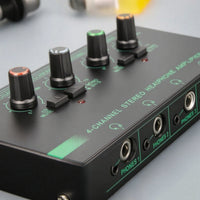 4-Channel Headphone Amplifier Compact Stereo Headphone Amp Metal for Artists, Podcast Station
