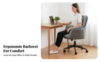 360-Degree rotate Upholstered Rolling Task Chair Comfortable padding Upholstered Shell Chair with casters Adjustable Height Vanity Seat Ergonomic Design for Home Office Workers, Students, Adults, Bedroom, Study Room