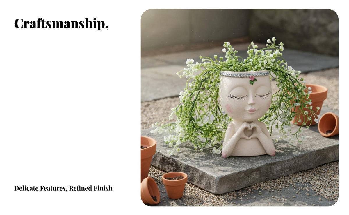 Girl Face Flower Pot Creative Design Girl Figurine Planter Decorative Ornament Heart-Shaped Hands Bust Pot for Home Decor, Desktop, Balcony
