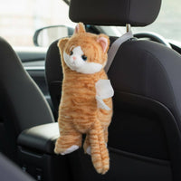 Cute Design Soft Cat Tissue Holder Refillable Cat Doll Tissue Bag Universal Fit Hanging Car Napkin Dispenser Easy Quick-Attach Installation for Children, Women, Home Decor
