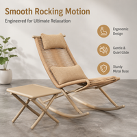 Metal Rocking Chair with Cushion & Pillow, Outdoor Patio Balcony Garden Chair, Weatherproof Rocking Lounge Chair with Side Table