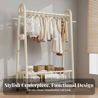 Easy Installation Rolling Clothes Rack Minimalist Design Clothing Rack on Wheels Stable Structure Clothes Hanging Stand on Wheels Space Saving for Homeowners, Apartment Dwellers, Students, Bedroom, Balcony, Laundry Room, Entryway