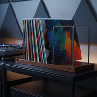 records Storage Rack with Wooden Base Sturdy Vinyl records Storage Holder Open-Frame Album Stand for Audiophiles
