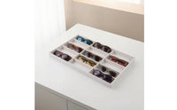 Glasses Display Tray with 15 Compartments Linen-Textured Eyewear Display Tray Open-Top Slim-Profile for Retailers, Vanity Tables