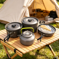 Camp Mess Kit with Kettle Compact Camping Cookware Set Lightweight Camping Pot and Pan for Backpackers, Hikers