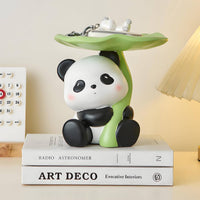 Seated Lotus Leaf Panda Organizer Tabletop Panda Tray Organizer Black and White