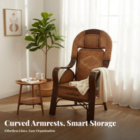 Natural Aesthetic Highspine Rattan Chair Supportive spinerest Woven Rattan Armchair craftsman-made Design Indoor Seating Wide Seat for Seniors, Homeowners, Interior Designers, Living Room, Bedroom, Sunroom, Balcony