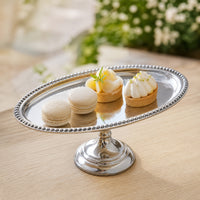 Stainless Steel Oval Serving Tray with Pedestal Mirror-Finish Pedestal Serving Tray Compact Stand Easy to Clean for Hosts, Home Entertaining