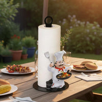 Freestanding Decorative Chef Figurine Paper Towel Dispenser Stable Base Chef Paper Towel Holder Heavy Duty Standing Kitchen Roll Stand Hand-Painted for Cafe