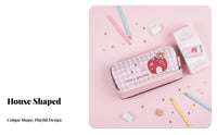House Shaped Pencil Case Gift Box Included Cute Zippered Pencil Bag Multiple Compartments Large Capacity Graphic Pen Pouch for Girls, Students, School