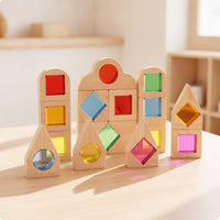 40 Pieces Wooden Building Blocks with Acrylic Colorful Building Blocks with Acrylic Openings Toy for Daycare