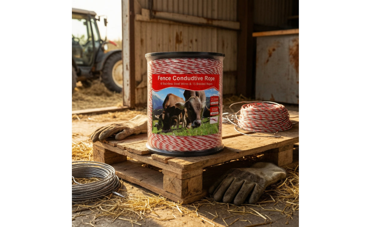 Electric Fence Rope with Stakes High Visibility Conductive Fence Rope Easy to Install for Farmers, Pasture, Farm