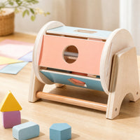 Natural Wood Educational Rolling Drum Tabletop Desktop Rolling Drum Early Learning Baby Toys Rounded Edges for Toddlers, Classrooms