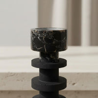 Stone Look Candlestick Textured Finish Black Candle Stand Stable Base Tall Candlestick Holder