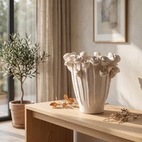 Vase with Floral Relief Artisanal Ceramic Vase Modern Flower Holder for Entryway