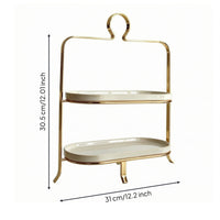 Dessert Stand with Ceramic Trays Stainless Steel Pastry Stand with Metal Frame Elegant Serving Platter for Bakery