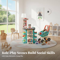 47 Pieces Interactive Supermarket Playset Stimulates Creativity Kids M Single Y Register Toy Educational Checkout Counter Toy Lights and Sound for Children 3-6, Preschoolers, Preschool, Daycare, Playroom, Bedroom