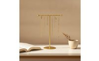 T-Shaped Jewelry Stand Tabletop Necklace Holder Bracelet Display Stand Gold-Tone Jewelry Display with Round Base Metal for Women
