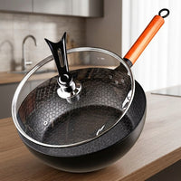 Frying Pan for Stir Fry with Hammered Texture, Heavy Duty Cast Iron Wok Pan Lid for Home Cooking, Versatile Cookware for All Induction Hobs