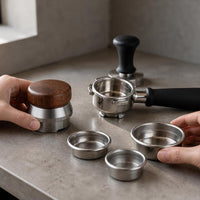 Walnut Stainless Steel Coffee Distributor and Tamper, Adjustable 51/58mm