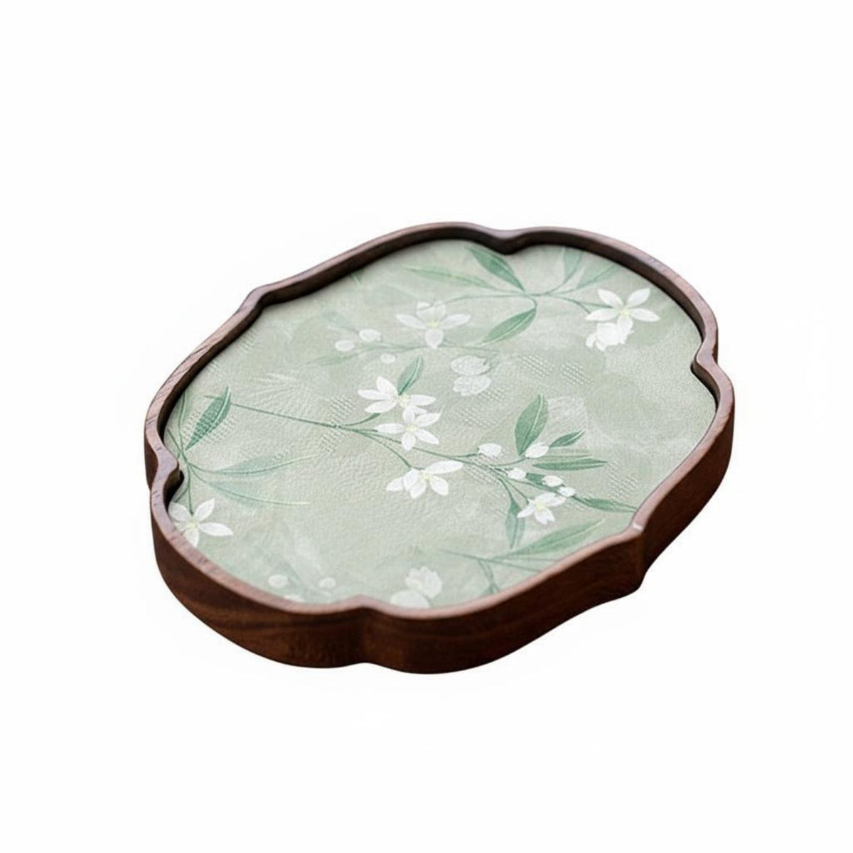 Walnut Wood Tea Serving Board Easy to Clean Teapot Coaster with Textile Insert Deep Shade Tableware for Office