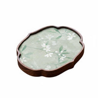 Walnut Wood Tea Serving Board Easy to Clean Teapot Coaster with Textile Insert Deep Shade Tableware for Office