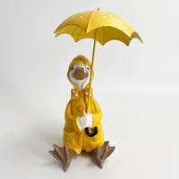 Resin Duck Figurine with Umbrella Whimsical Duck Figurine with Raincoat Cute Decoration Hand-Painted for Collectors