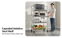 Multi-Tier Vegetable Basket Stand Multifunctional Multi-Tier Storage Rack Detachable Baskets Microwave Stand with Wheels for Pantry, Dorm Room, Office