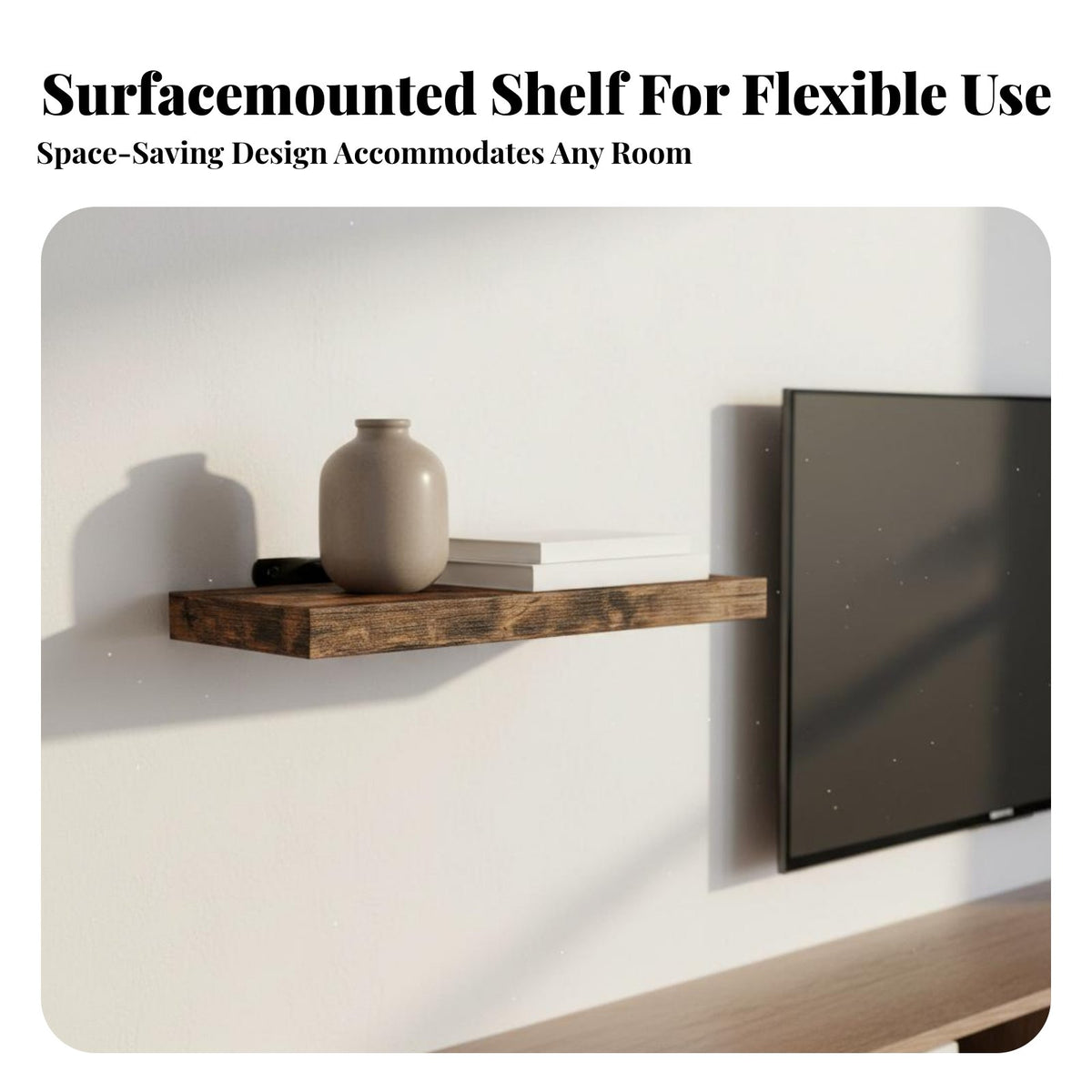 Wood Grain Finish Floating Board Space Saving Wall Shelf Minimalist Design Household Storage Multi-Purpose for Homeowners, DIY Enthusiasts, Living Room, Bedroom, Hallway, Kitchen