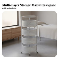 3-Tier Rolling Cart Full Rotation Casters 3-Tier Rolling Trolley Round Metal Utility Trolley Large Capacity for Bathroom