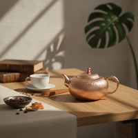 Copper Teapot Ribbed Teapot with Side Handle Handcrafted Pot for Collectors