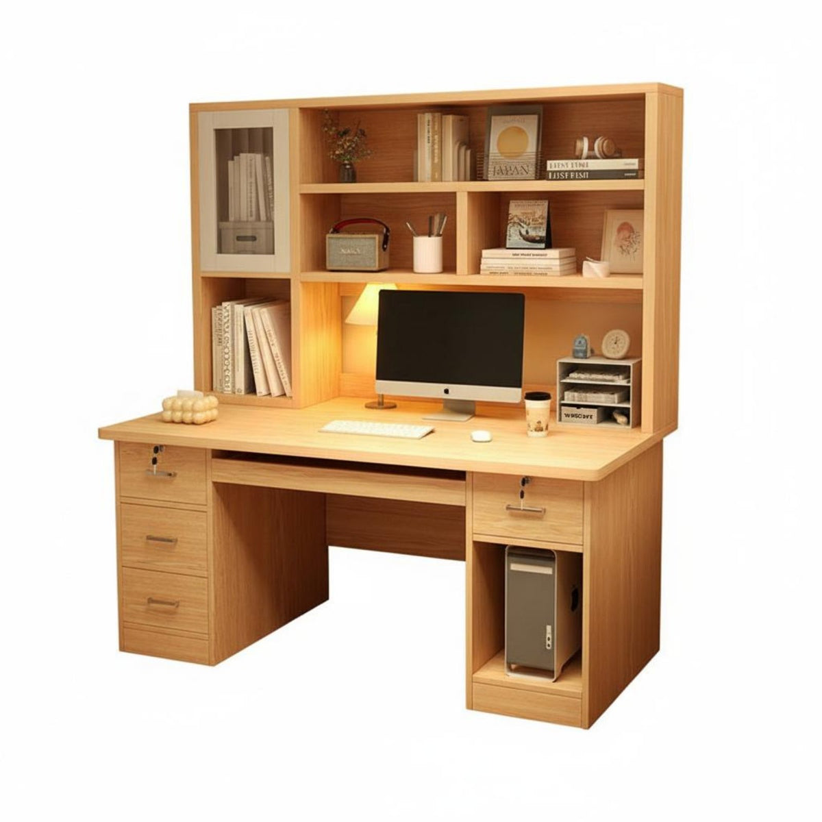 Study Desk Computer Desk Bookshelf Hutch Workstation Manufactured Wood Spacious Desktop Suitable for Students Dorm Room Bedroom Small Space