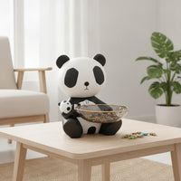 Pandas Figurine with Storage Bowl Decorative Pandas Statue with Bowl Cute Catchall Dish for Living Room, Coffee Table, TV Cabinet