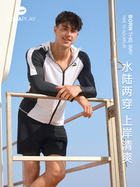 AquaPlay安泊来泳衣男泡温泉拉链速干泳裤三件套装浮潜水母服